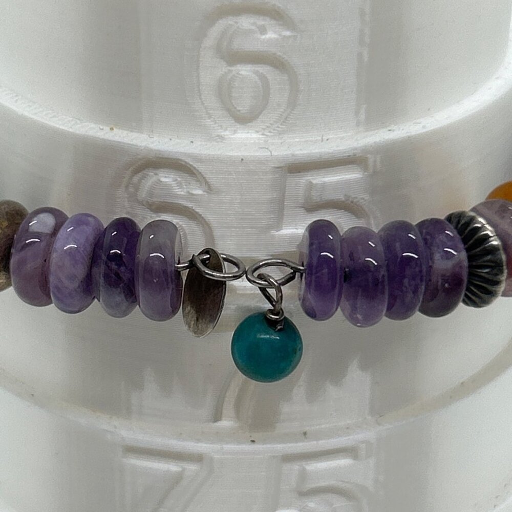 Vintage Carolyn Pollack Sterling Silver Multi Gemstone Memory Wire Bracelet 90s - Picture 12 of 13